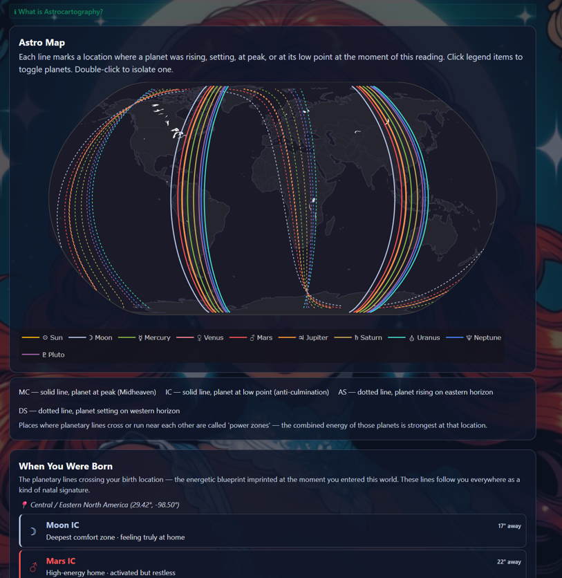 YouCast™ AstroMap - Astrocartogrpahy tool - How do the stars affect you where you live!